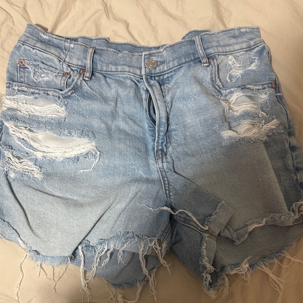 American Eagle Outfitters Light Blue Distressed Denim Shorts